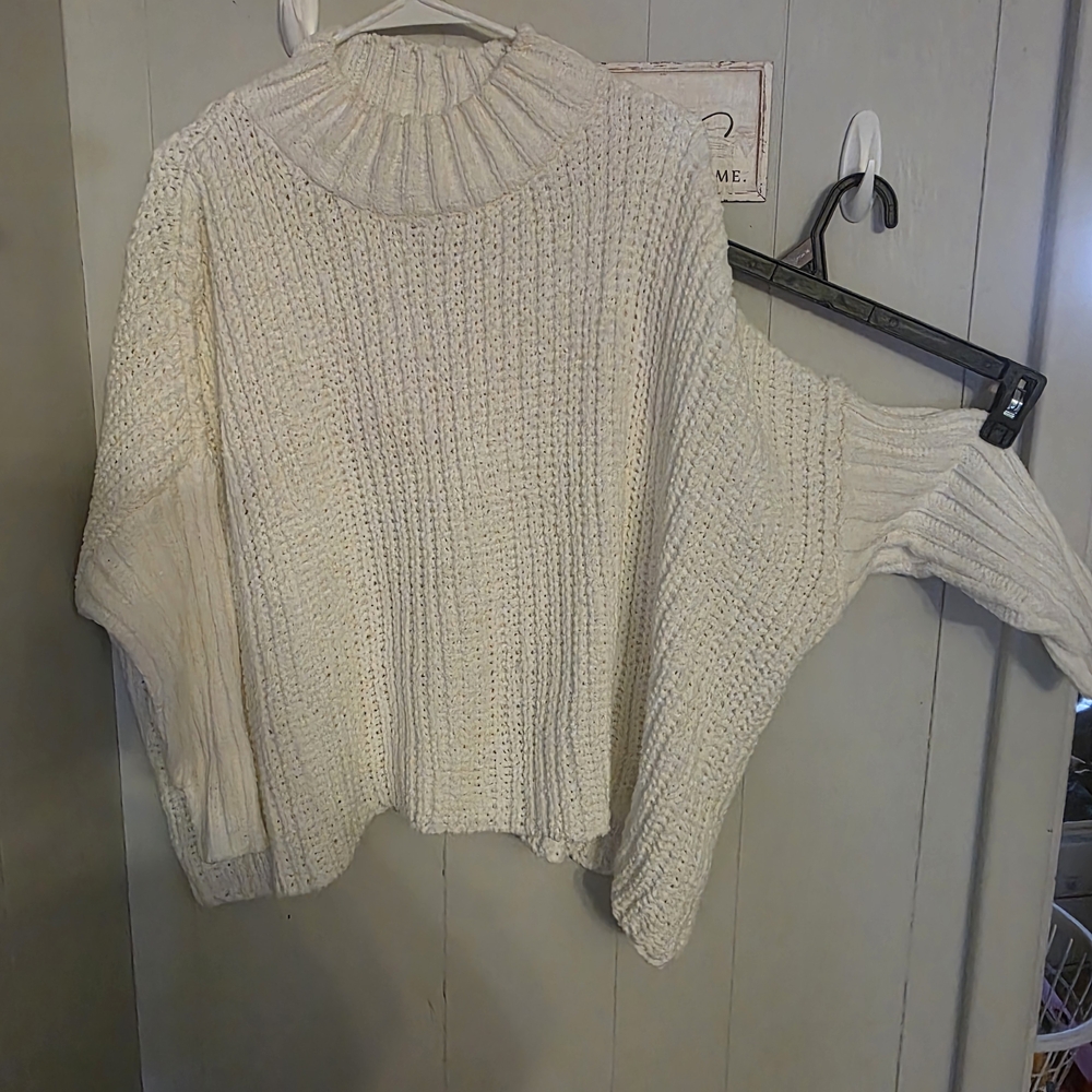 POL Cream Chunky Ribbed Turtleneck Sweater